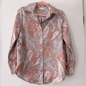 Rose gold paisley button down shirt, size S